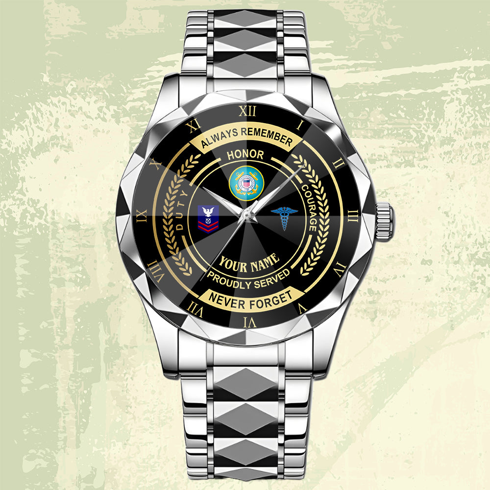 Coast Guard Rating - Personalized US Soldier/ Veteran Rank And Name Gentleman Crystal Metal Watch - 17447616