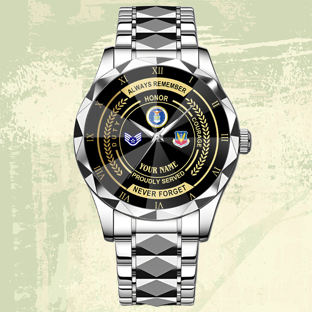 Air Force Command- Personalized US Soldier/ Veteran Rank And Name Gentleman Crystal Metal Watch - 17447616
