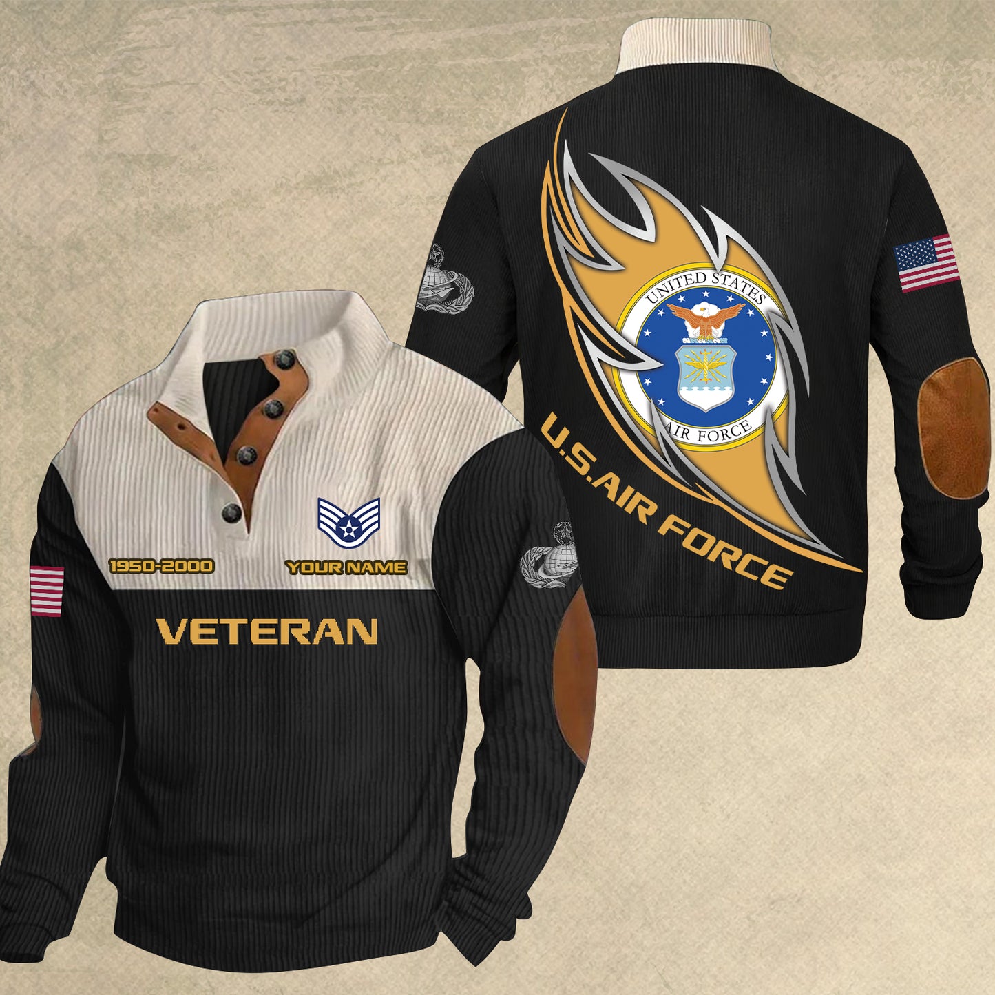 Air Force Badge - Personalized US Soldier/ Veteran With Name, Year And Rank Sports Sweatshirt - 17410464