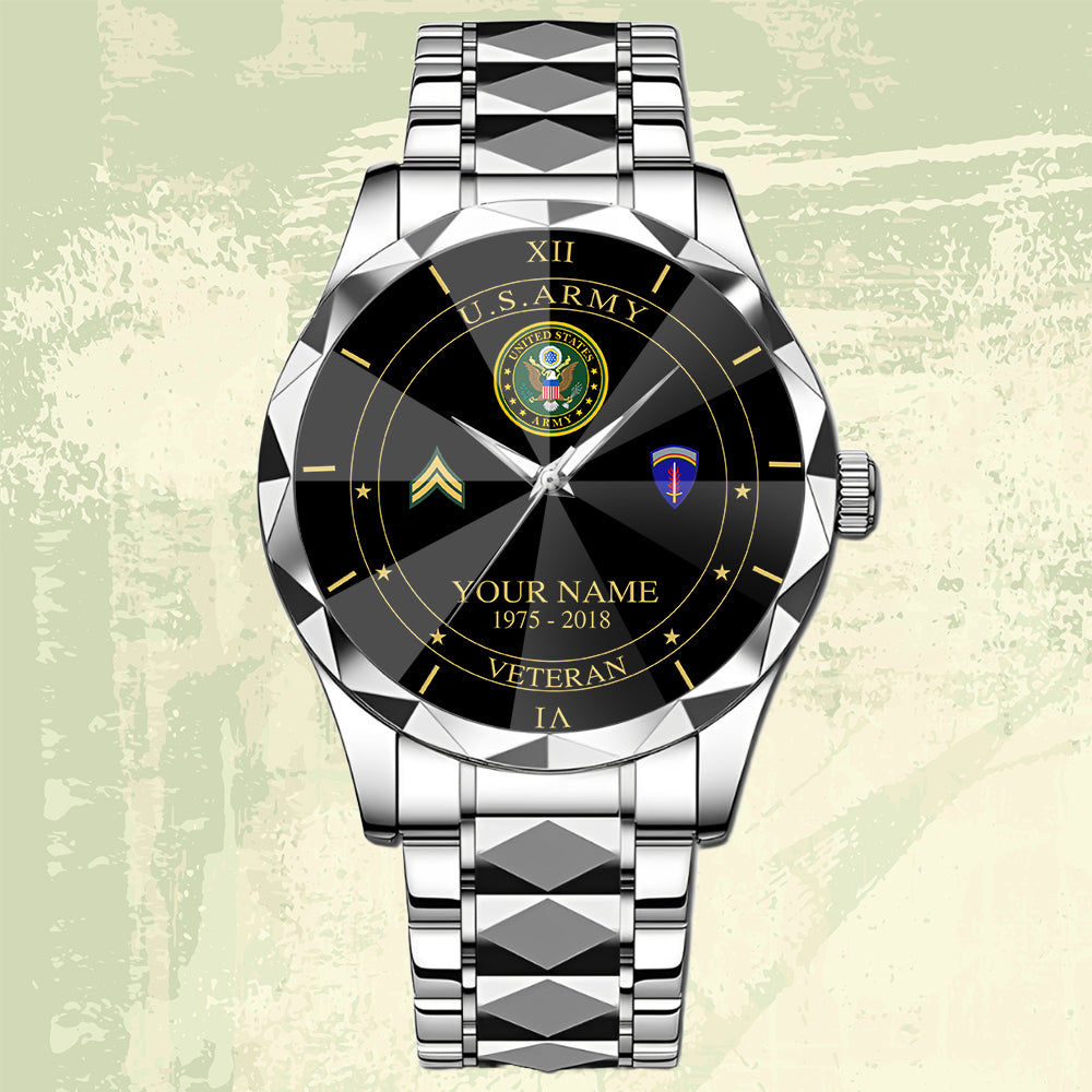 Army Division - Personalized US Soldier/ Veteran Rank And Name Gentleman Crystal Metal Watch - 17448480