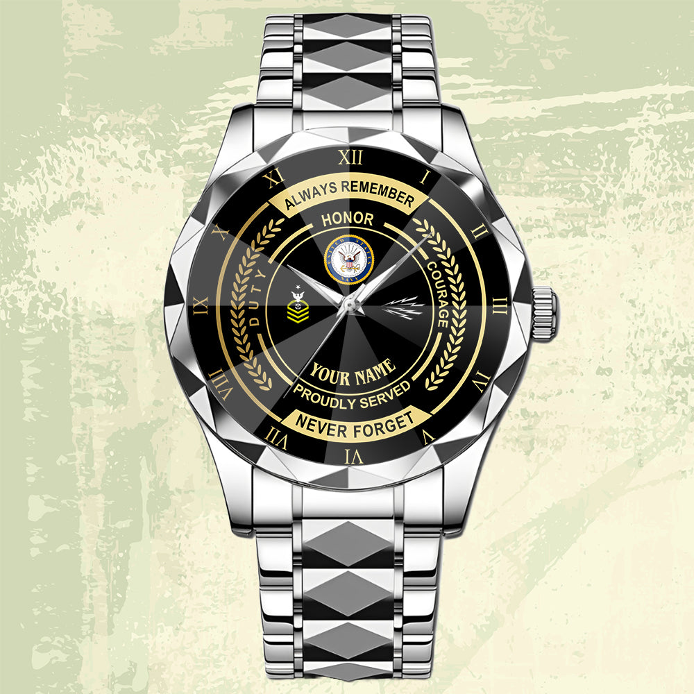 Navy Rating- Personalized US Soldier/ Veteran Rank And Name Gentleman Crystal Metal Watch - 17447616