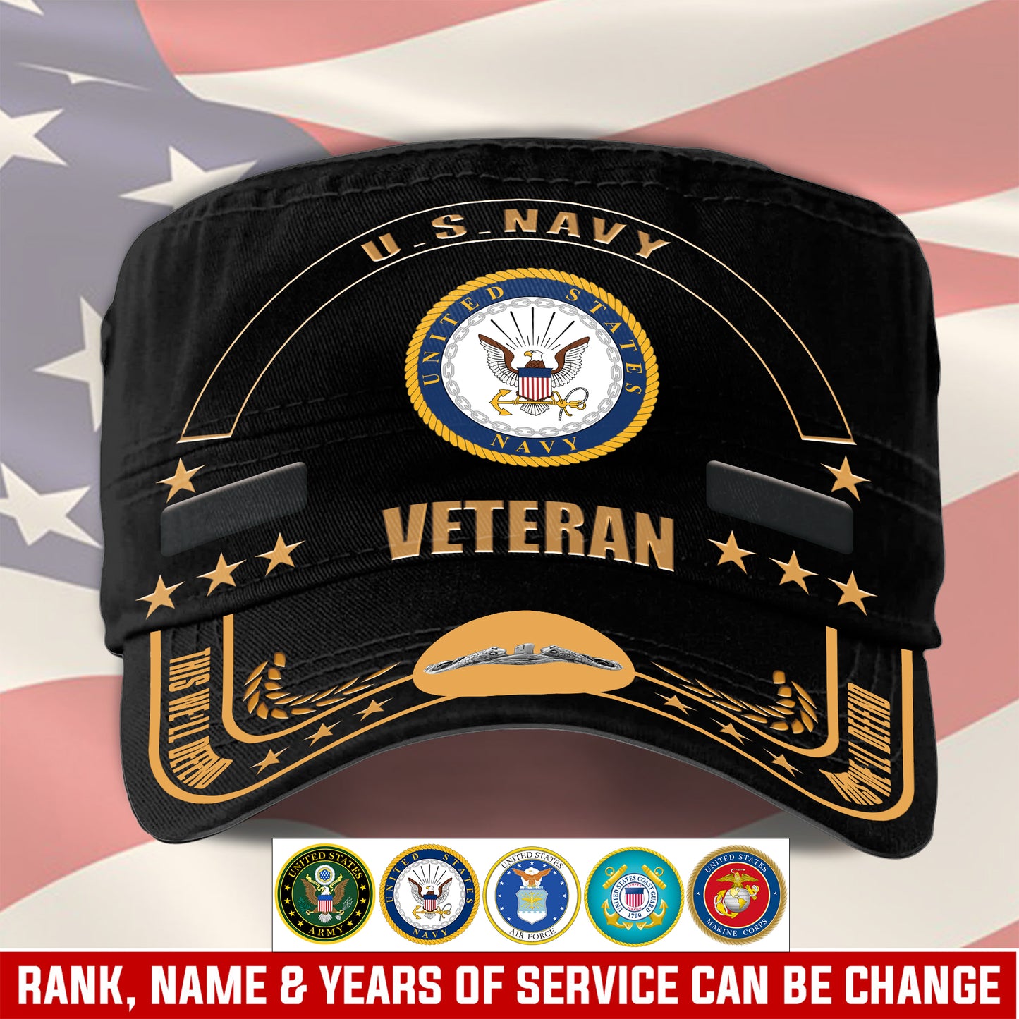 Navy Badge - Personalized US Soldier/ Veteran With Name, Rank And Year Military Cap - 17400960