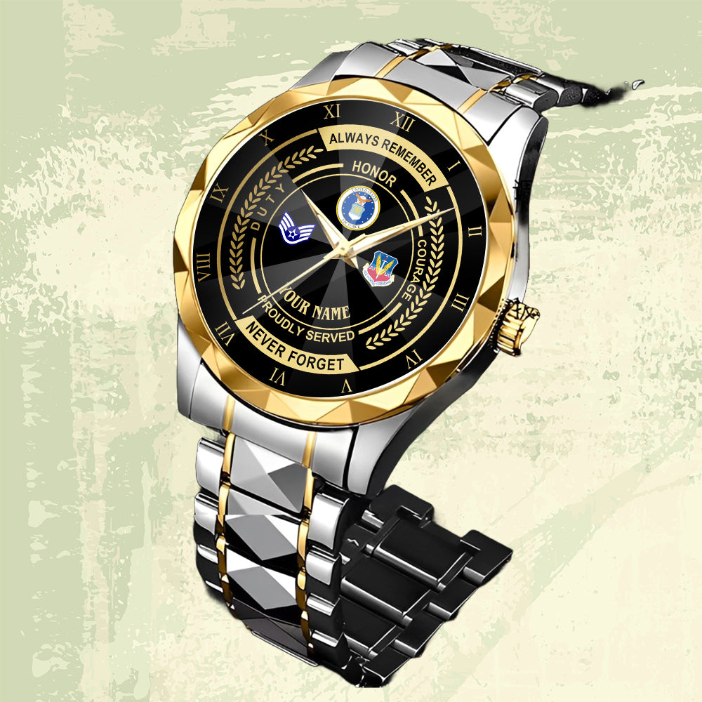 Air Force Command- Personalized US Soldier/ Veteran Rank And Name Gentleman Crystal Metal Watch - 17447616