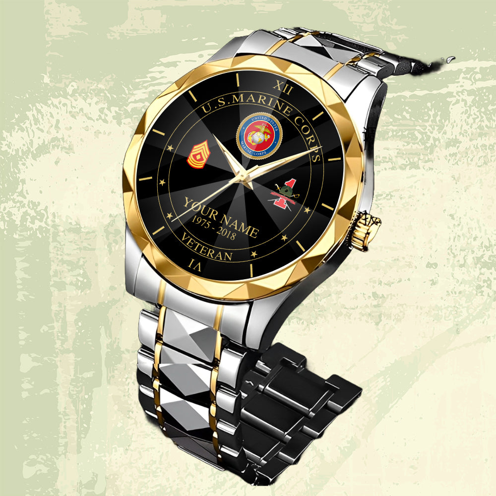 Marines Battalions - Personalized US Soldier/ Veteran Rank And Name Gentleman Crystal Metal Watch - 17448480
