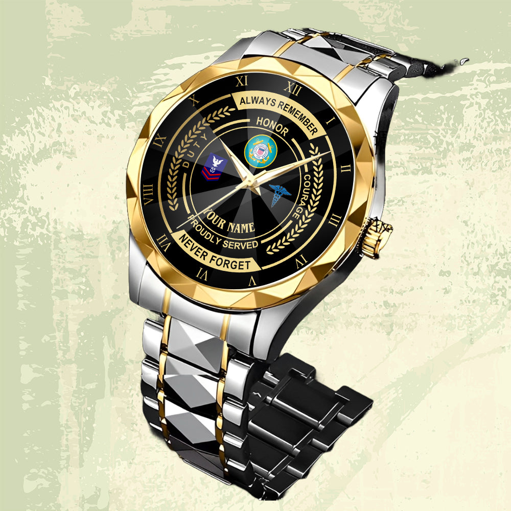 Coast Guard Rating - Personalized US Soldier/ Veteran Rank And Name Gentleman Crystal Metal Watch - 17447616