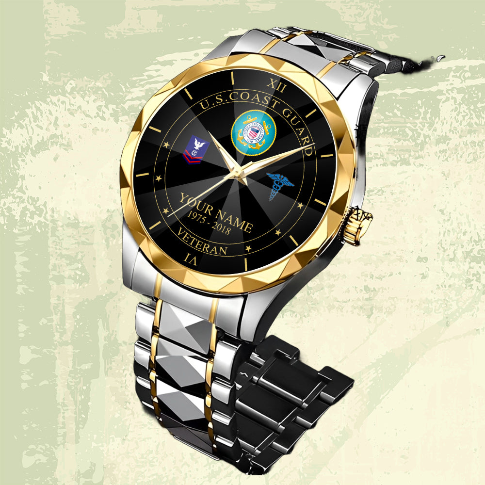 Coast Guard Rating - Personalized US Soldier/ Veteran Rank And Name Gentleman Crystal Metal Watch - 17448480