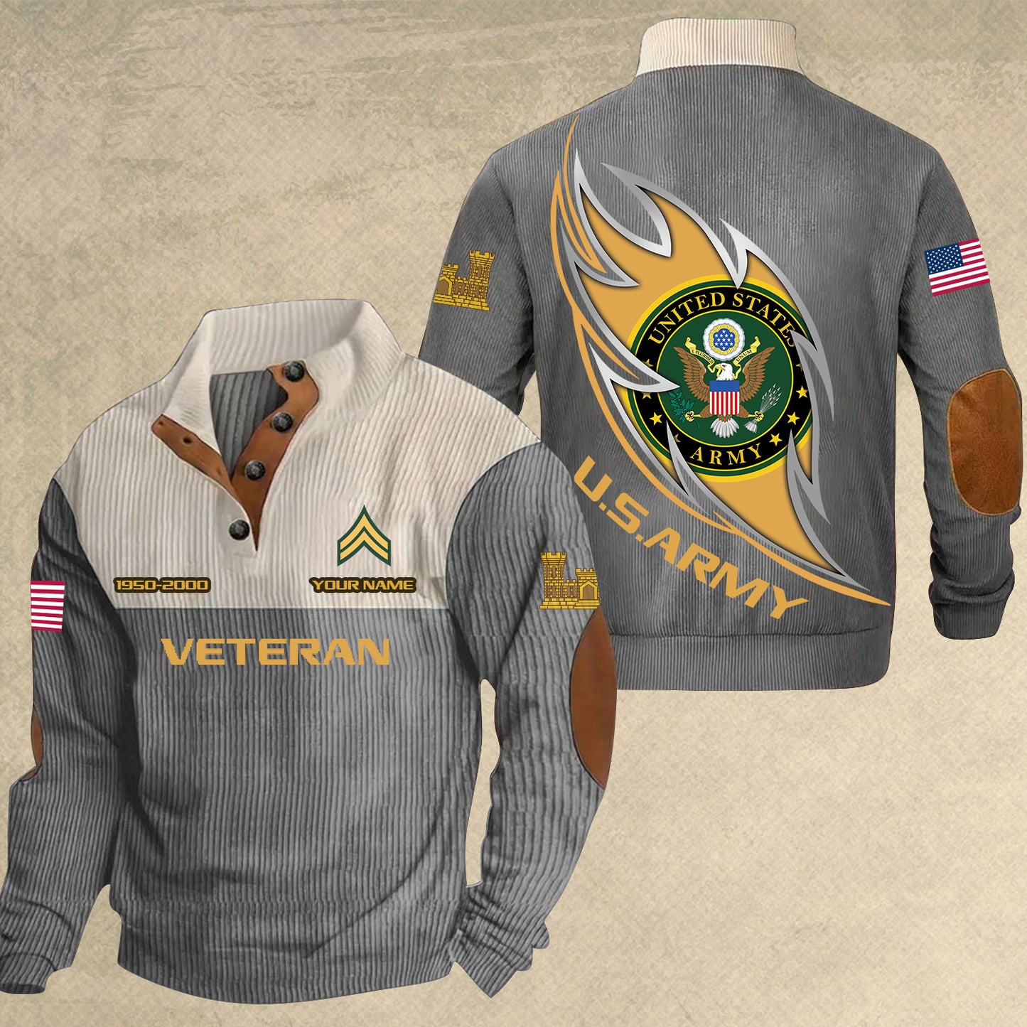 Army Branch - Personalized US Soldier/ Veteran With Name, Year And Rank Sports Sweatshirt - 17410464