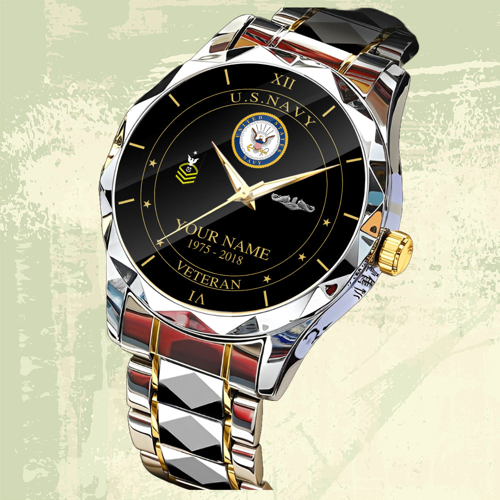 Navy Badge - Personalized US Soldier/ Veteran Rank And Name Gentleman Crystal Metal Watch - 17448480