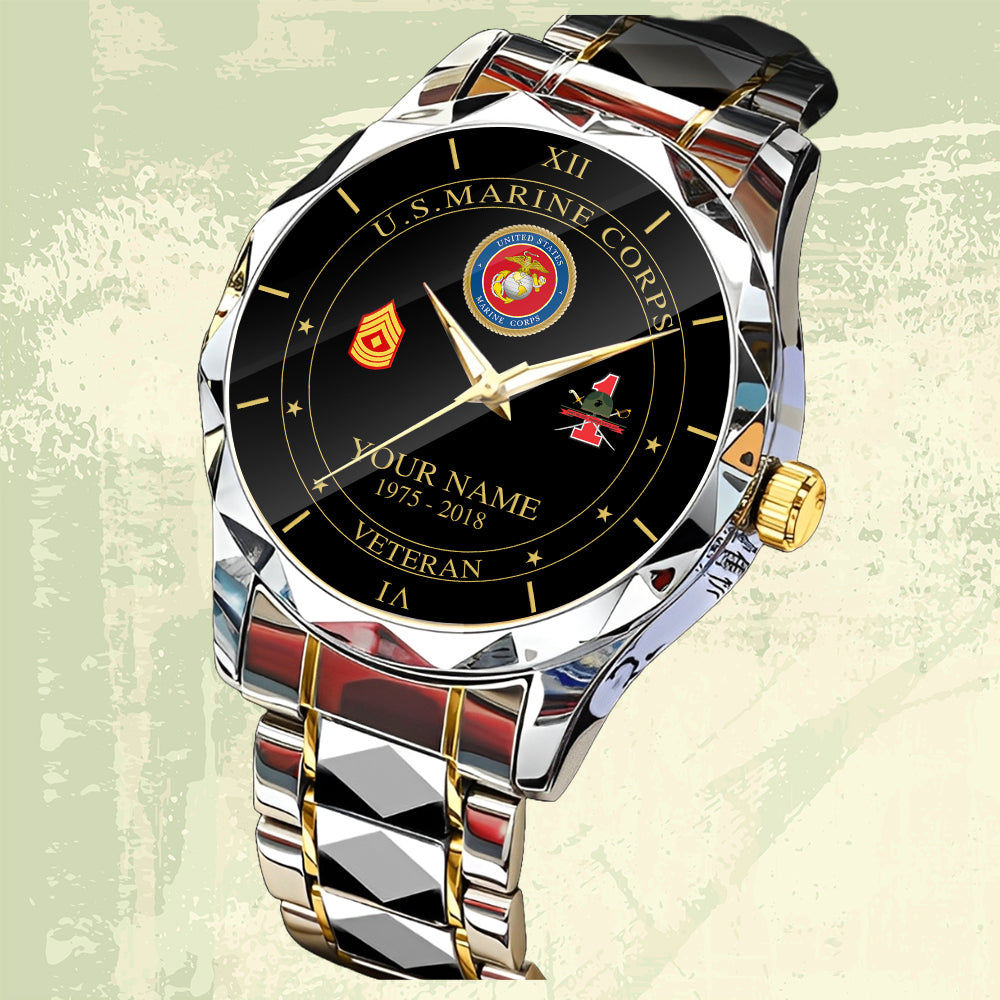 Marines Battalions - Personalized US Soldier/ Veteran Rank And Name Gentleman Crystal Metal Watch - 17448480