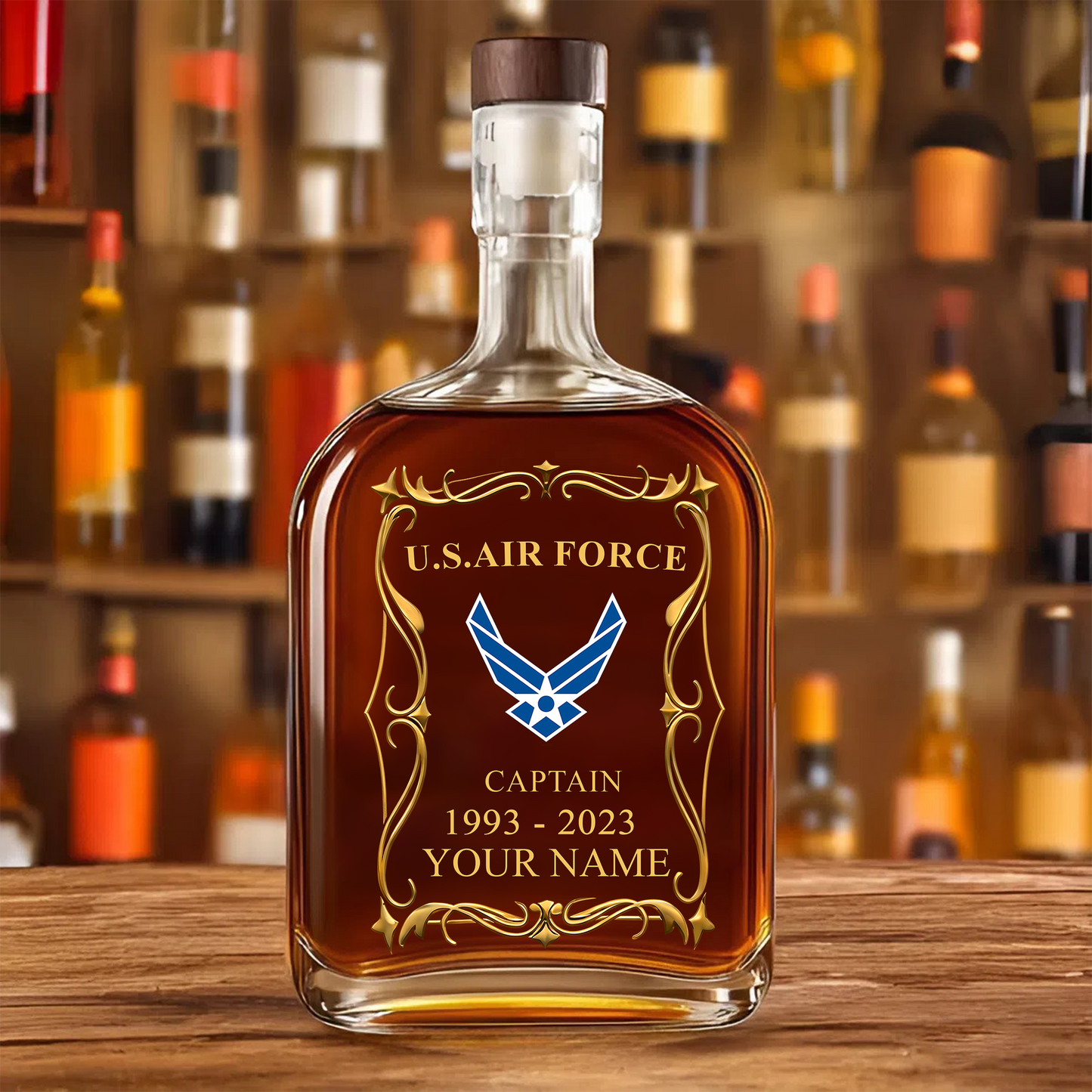 Air Force Command- Personalized US Soldier/ Veteran With Rank, Name And Year Whiskey Bottle Glass - 17754084