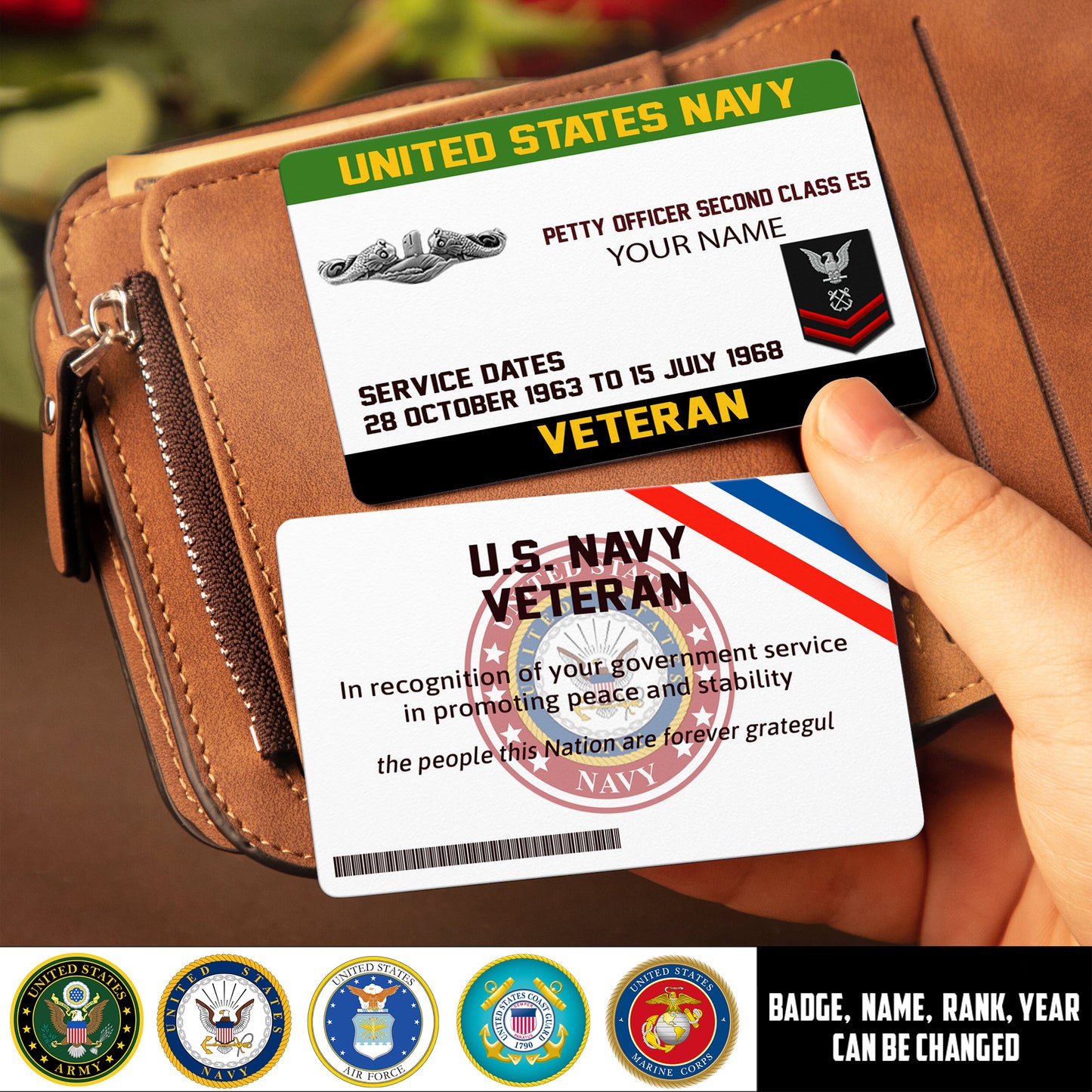 Navy Badge - Personalized US Soldier/ Veteran Aluminum Wallet Card - 17489952