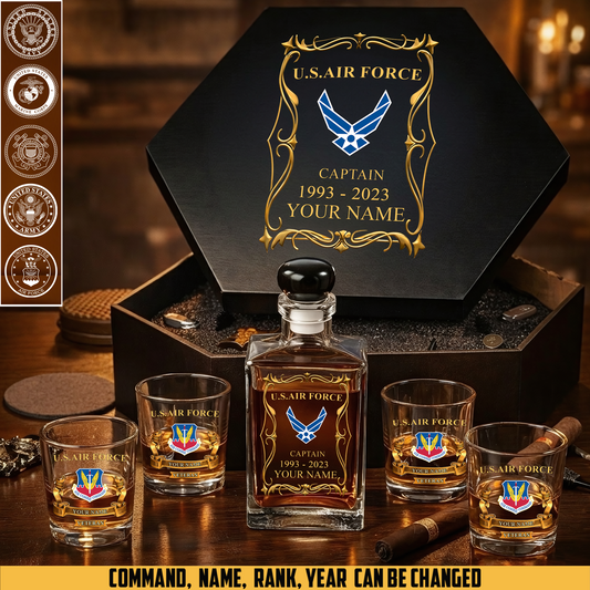 Air Force Command - Personalized US Soldier/ Veteran Premium Whiskey Decanter Set – Personalized Gift Box - 17754084