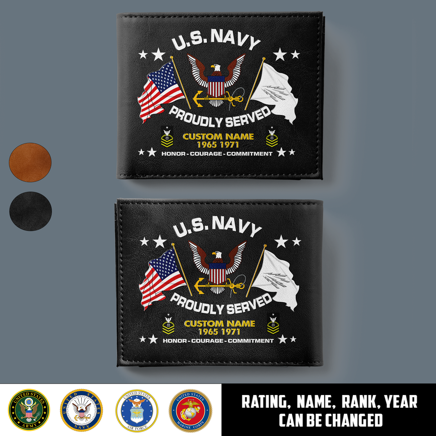 Navy Rating - Personalized US Soldier/ Veteran With Rank, Year And Name Leather Wallet - 1775692802