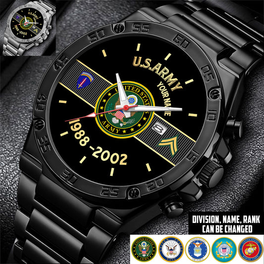 Army Division - Personalized US Soldier/ Veteran With Name And Rank Gentleman Stainless Steel Watch - 17388000