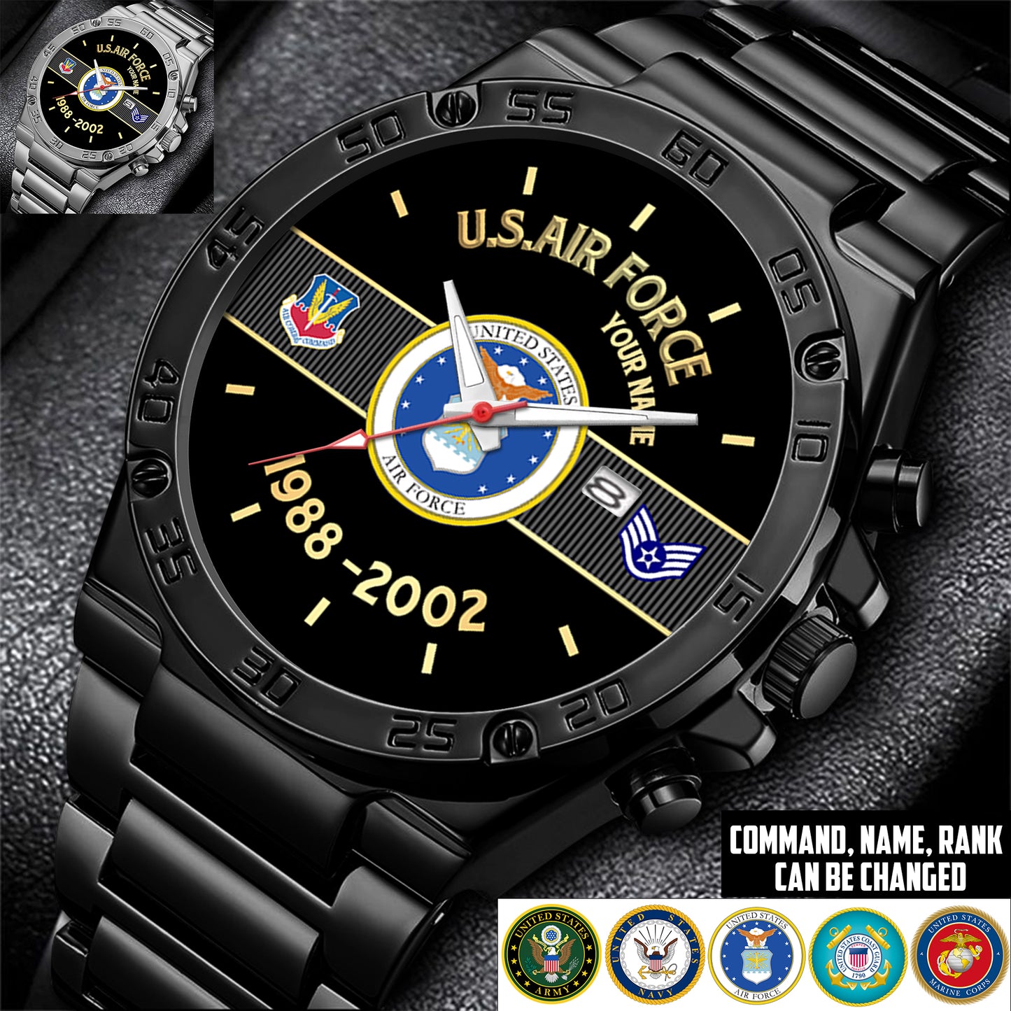 Air Force Command - Personalized US Soldier/ Veteran With Name And Rank Gentleman Stainless Steel Watch - 17388000