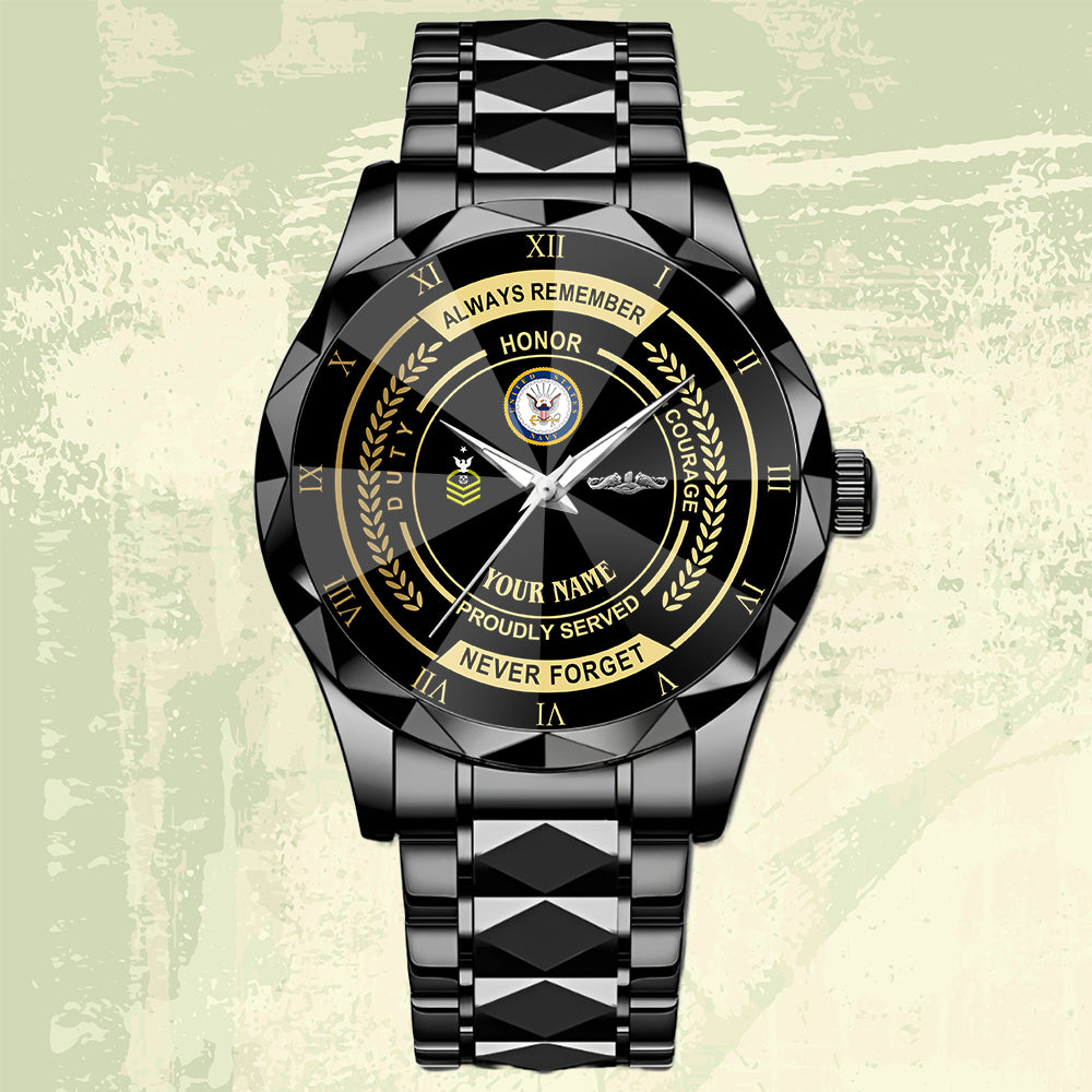 Navy Badge - Personalized US Soldier/ Veteran Rank And Name Gentleman Crystal Metal Watch - 17447616