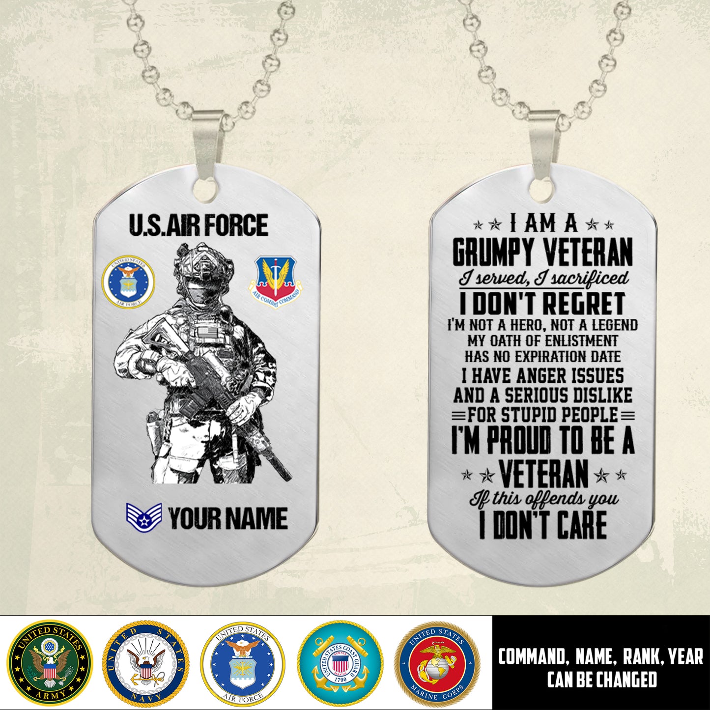 Air Force Command - Personalized US Soldier/ Veteran Dog Tag Necklace - 17489088