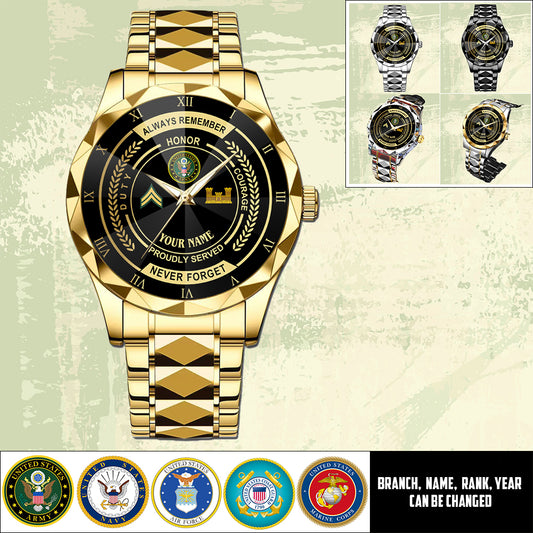 Army Branch - Personalized US Soldier/ Veteran Rank And Name Gentleman Crystal Metal Watch - 17447616
