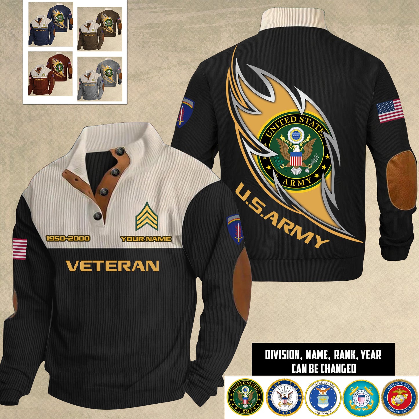 Army Division - Personalized US Soldier/ Veteran With Name, Year And Rank Sports Sweatshirt - 17410464