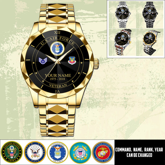 Air Force Command - Personalized US Soldier/ Veteran Rank And Name Gentleman Crystal Metal Watch - 17448480