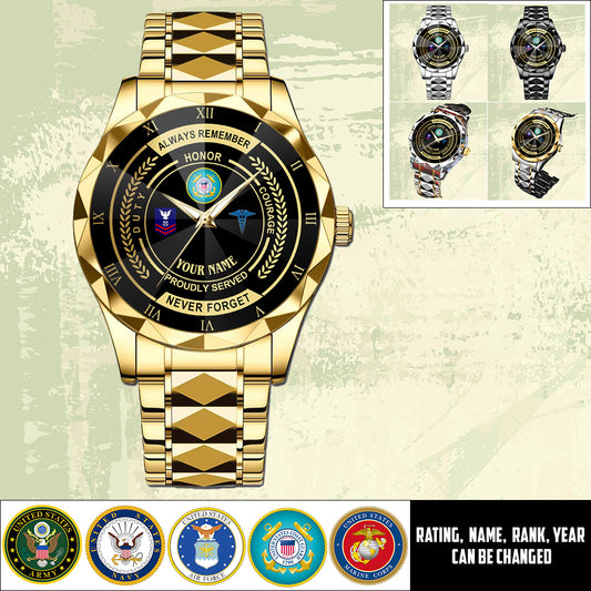 Coast Guard Rating - Personalized US Soldier/ Veteran Rank And Name Gentleman Crystal Metal Watch - 17447616