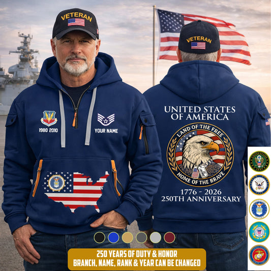 Air Force Command - Personalized 250th America Anniversary Zip Hoodie Multicolor, Land Of The Free Home Of The Brave Zip Hoodie, Custom Military Branch Hoodie - 17691264