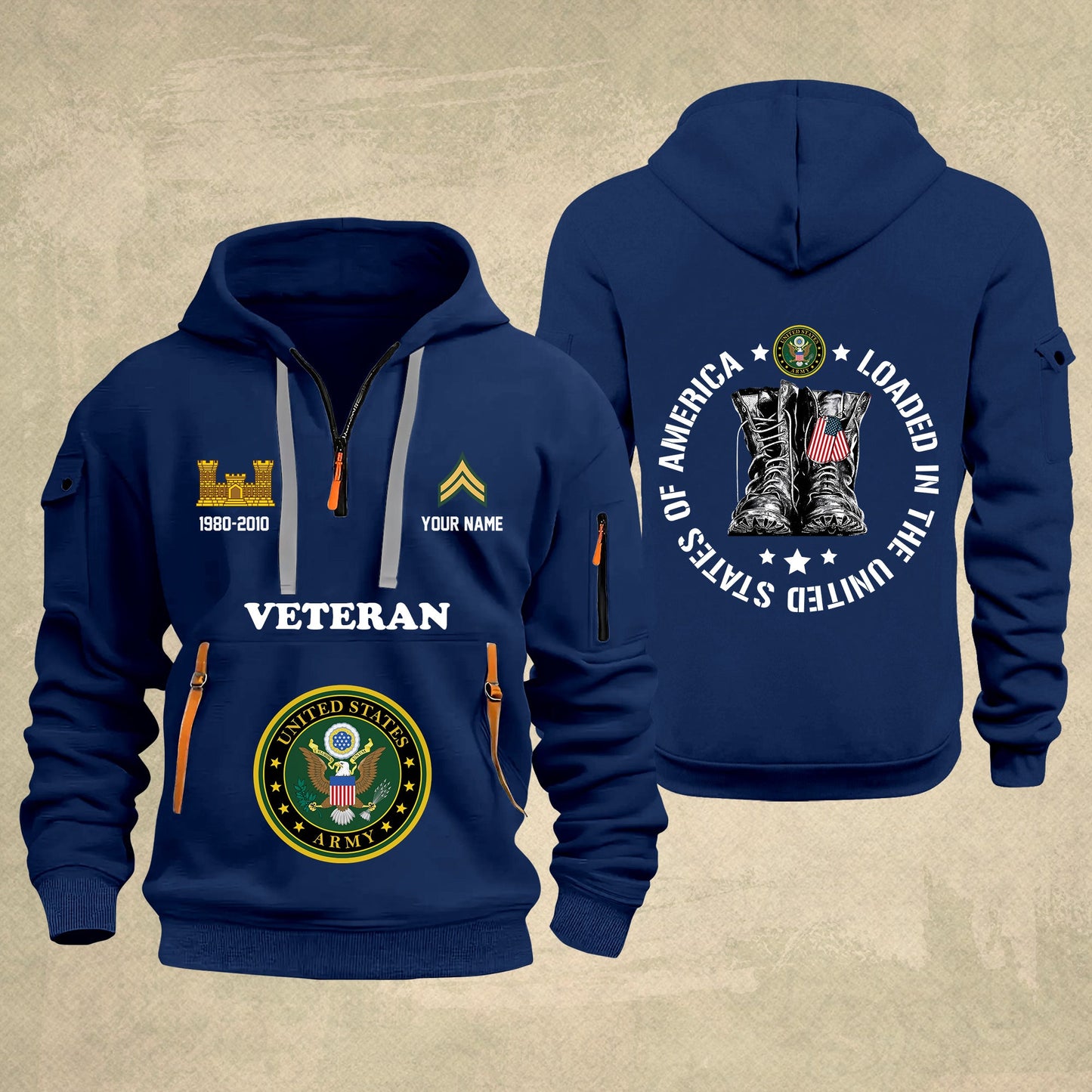 Army Branch - Personalized U.S. Military Zip Hoodie Multicolor With American Flag – Custom Veteran Hoodie – Independence Day Hoodie - 17689536