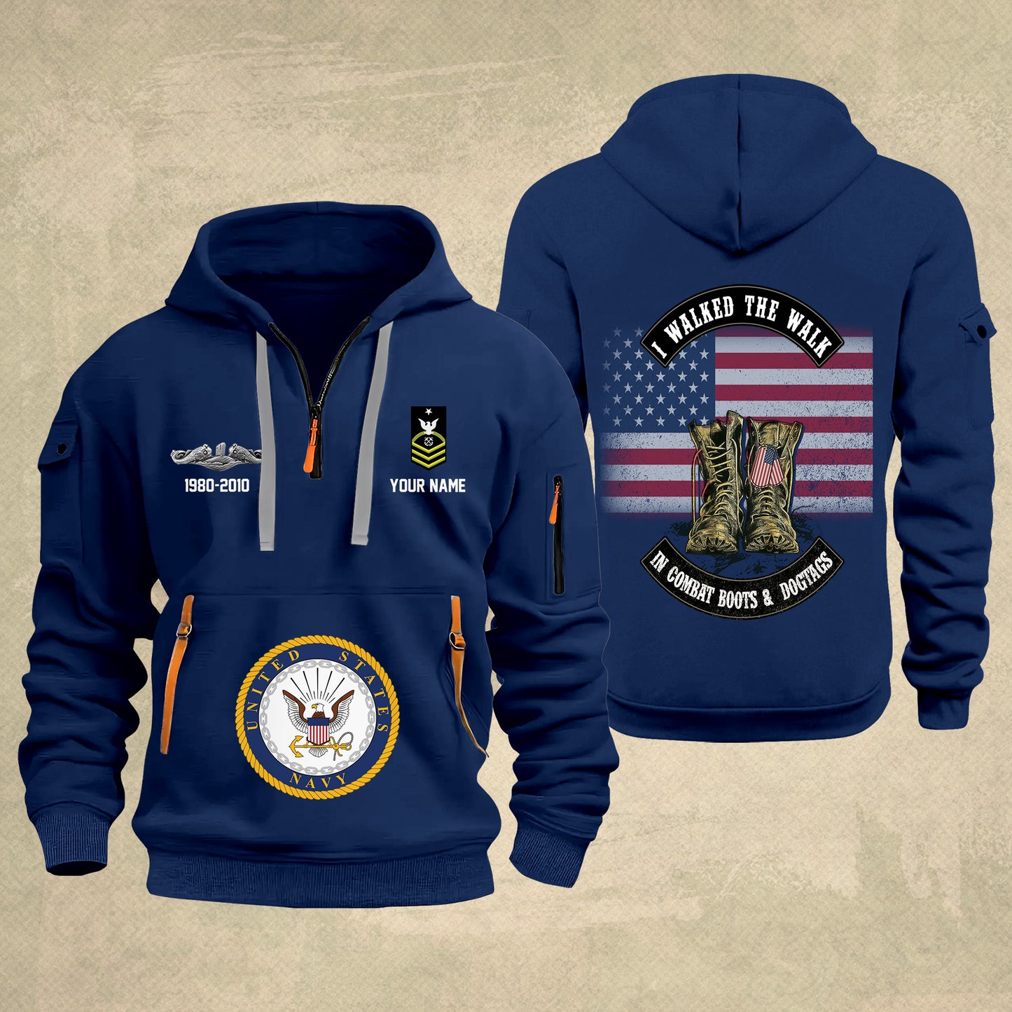 Navy Badge - Personalized US Soldier/ Veteran With Name And Rank Zip Hoodie Multicolor - 17349984