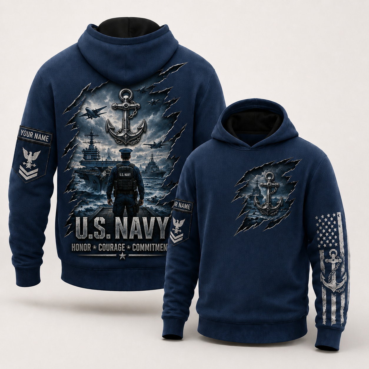 U.S. Navy Service Honor 3D Hoodie, Custom Name And Rank - 1778889612