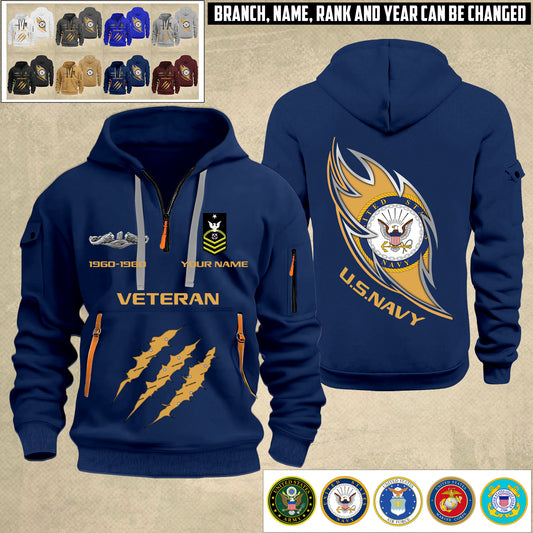 Navy Badge - Personalized US Soldier/ Veteran With Name And Rank Zip Hoodie Multicolor - 17361216