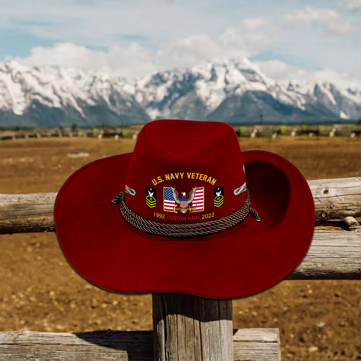 Navy Badge - Personalized US Soldier/ Veteran With Rank, Name and Year Cowboy Hat - 1775606402