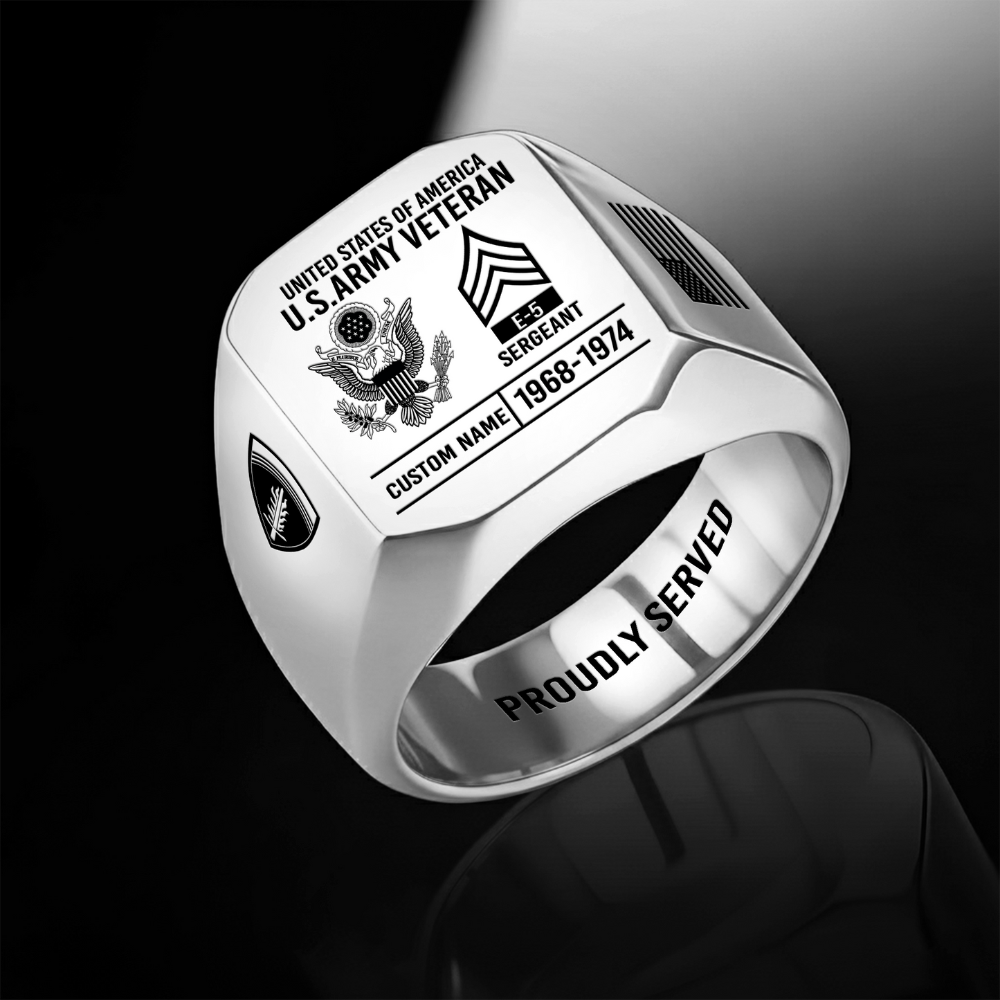 Army Division - Personalized US Soldier/Veteran with Name and Rank Engraved Men’s Ring - 17756928