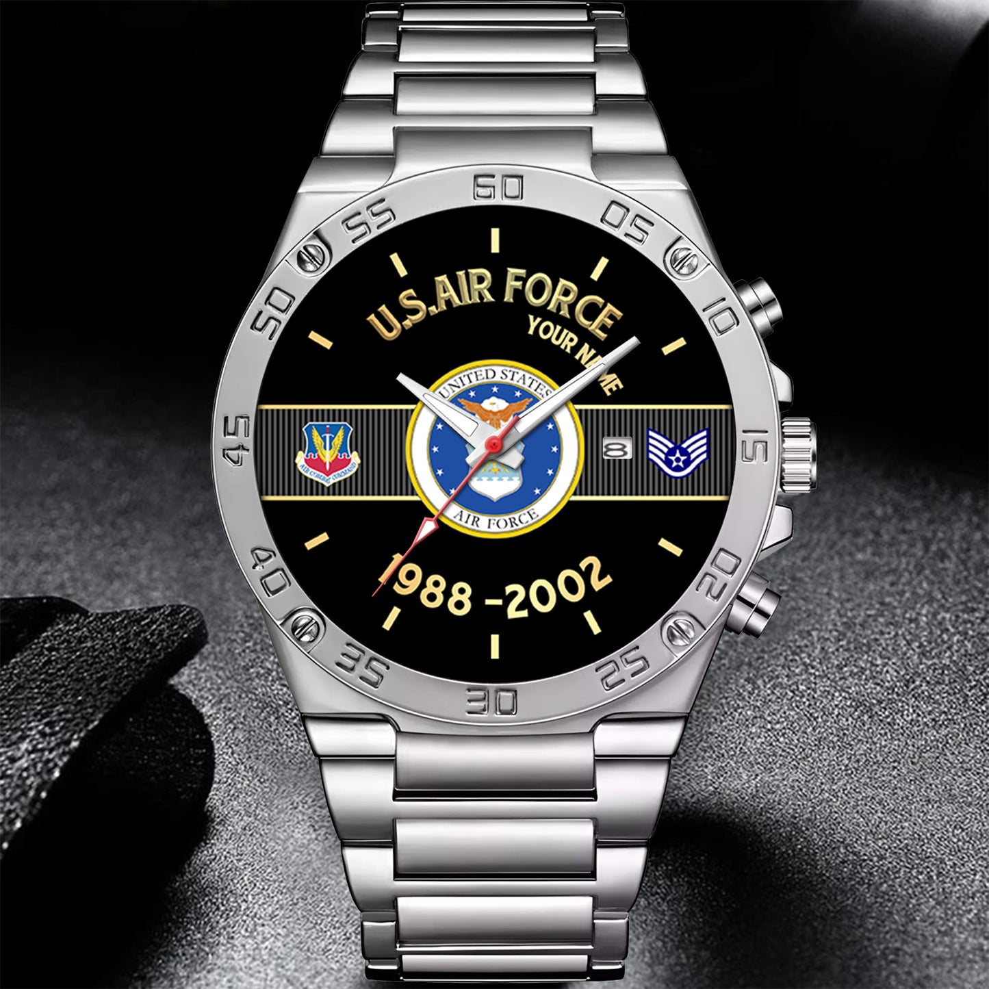 Air Force Command - Personalized US Soldier/ Veteran With Name And Rank Gentleman Stainless Steel Watch - 17388000