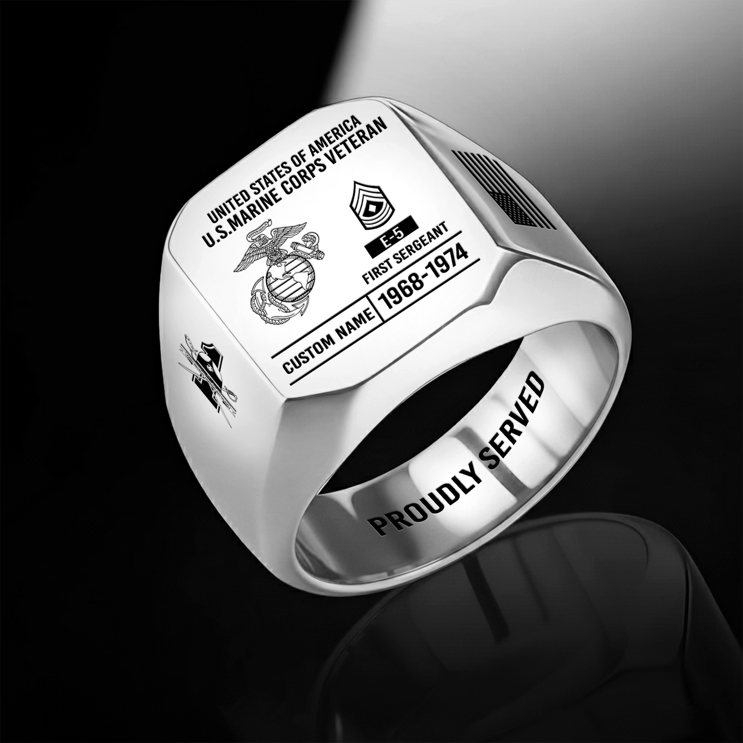 Marine Battalions - Personalized US Soldier/Veteran with Name and Rank Engraved Men’s Ring - 17756928