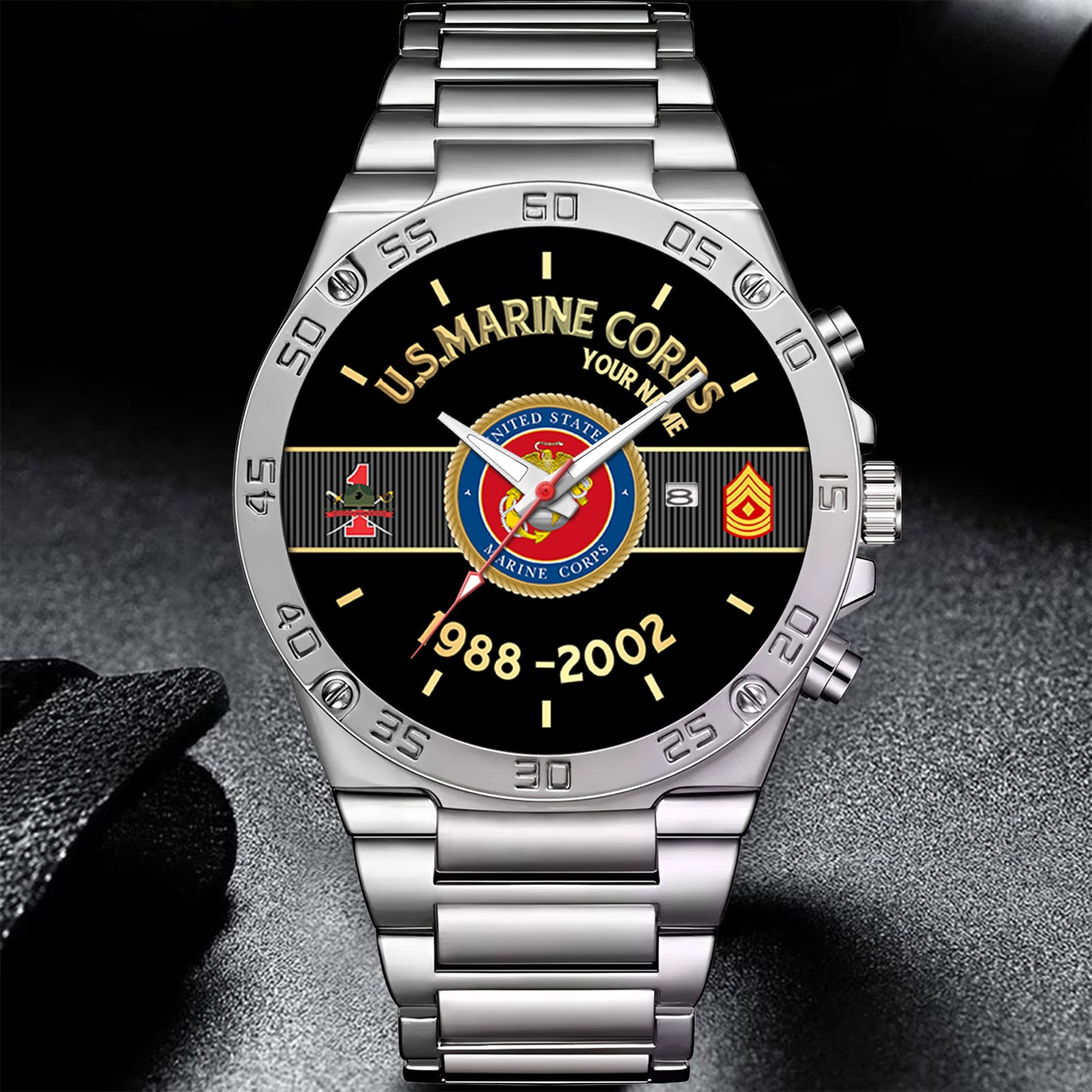 Marines Battalions - Personalized US Soldier/ Veteran With Name And Rank Gentleman Stainless Steel Watch - 17388000