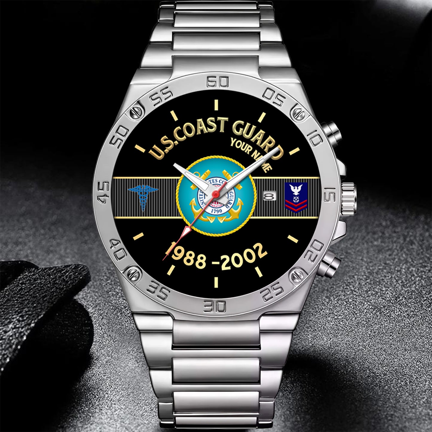 Coast Guard Rating - Personalized US Soldier/ Veteran With Name And Rank Gentleman Stainless Steel Watch - 17388000