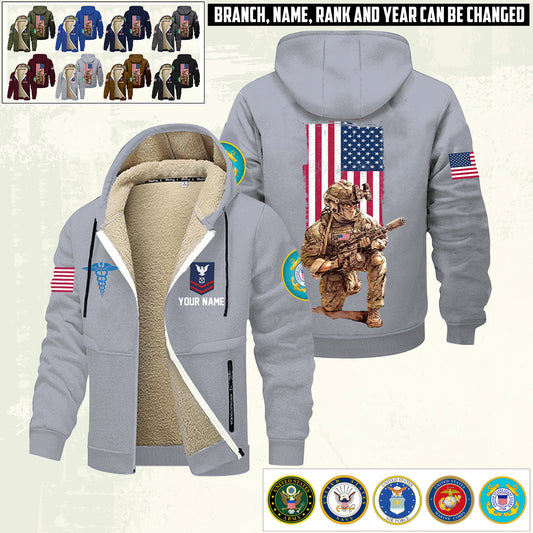 Coast Guard Rating - Personalized US Soldier/ Veteran With Name And Rank Hoodie Zip Velvet Coat - 17363808