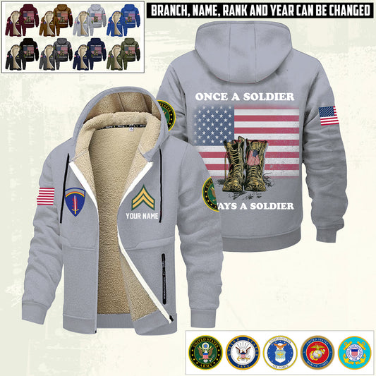 Army Division - Personalized US Soldier/ Veteran With Name And Rank Hoodie Zip Velvet Coat - 17362944