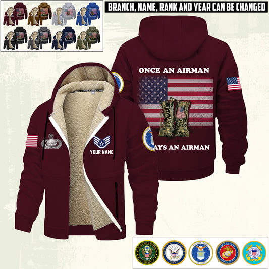 Air Force Badge - Personalized US Soldier/ Veteran With Name And Rank Hoodie Zip Velvet Coat - 17362944