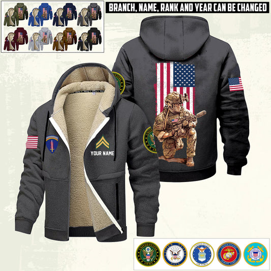 Army Division  - Personalized US Soldier/ Veteran With Name And Rank Hoodie Zip Velvet Coat - 17363808