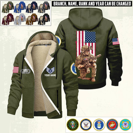 Air Force Badge - Personalized US Soldier/ Veteran With Name And Rank Hoodie Zip Velvet Coat - 17363808