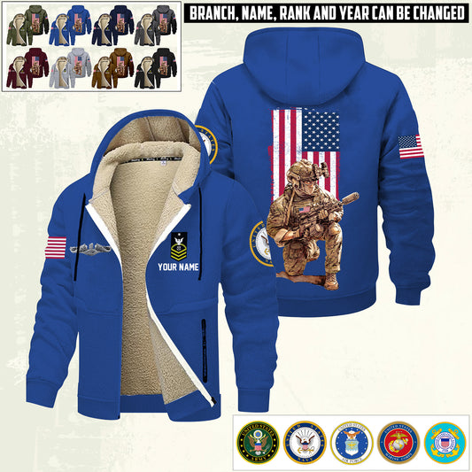 Navy Badge - Personalized US Soldier/ Veteran With Name And Rank Hoodie Zip Velvet Coat - 17363808