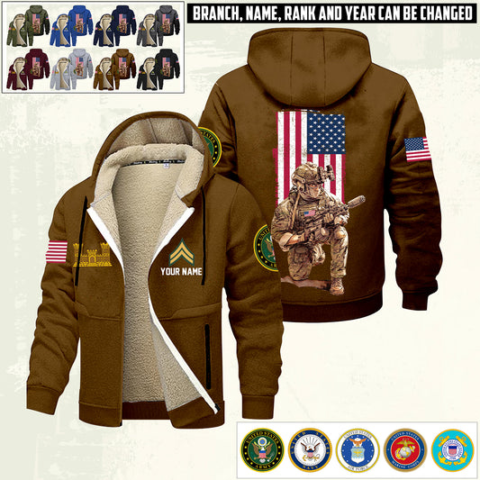 Army Branch - Personalized US Soldier/ Veteran With Name And Rank Hoodie Zip Velvet Coat - 17363808