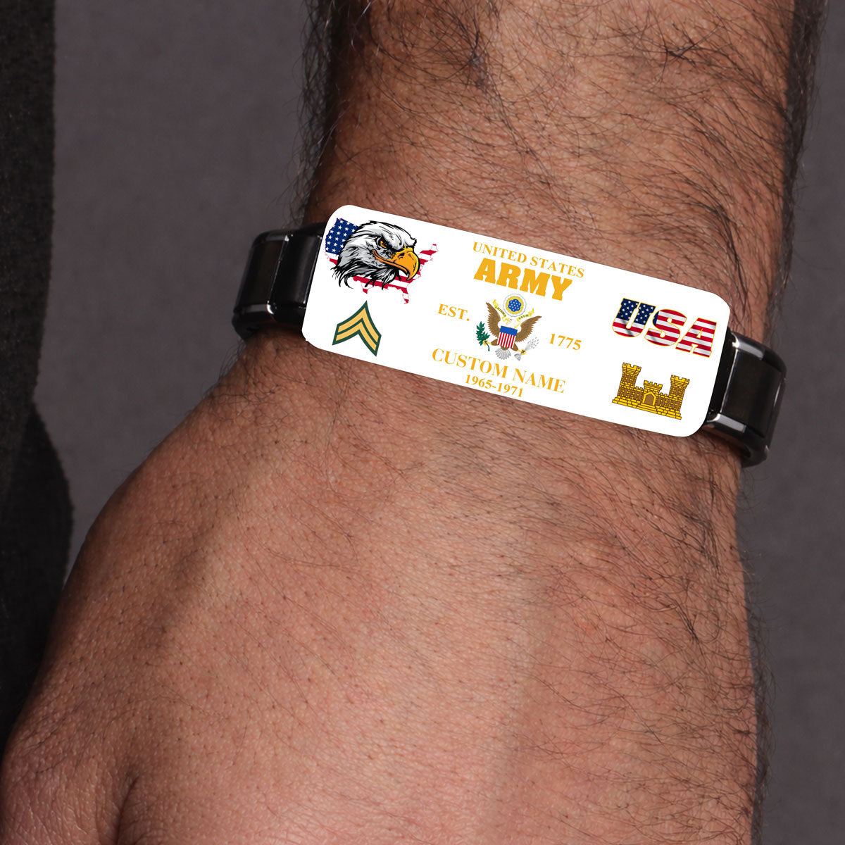Army Branch - Personalized US Soldier/ Veteran With Rank, Name And Year Bracelet - 1776124802