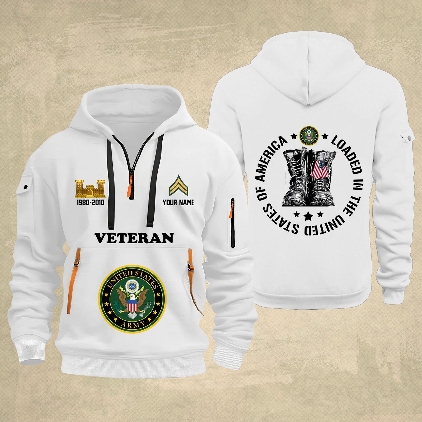 Army Branch - Personalized U.S. Military Zip Hoodie Multicolor With American Flag – Custom Veteran Hoodie – Independence Day Hoodie - 17689536