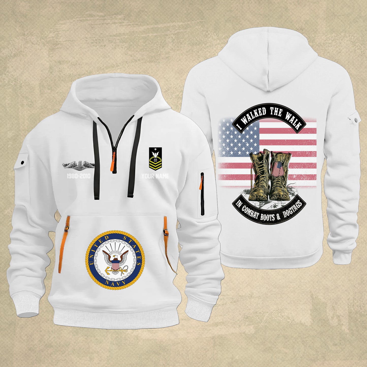 Navy Badge - Personalized US Soldier/ Veteran With Name And Rank Zip Hoodie Multicolor - 17349984