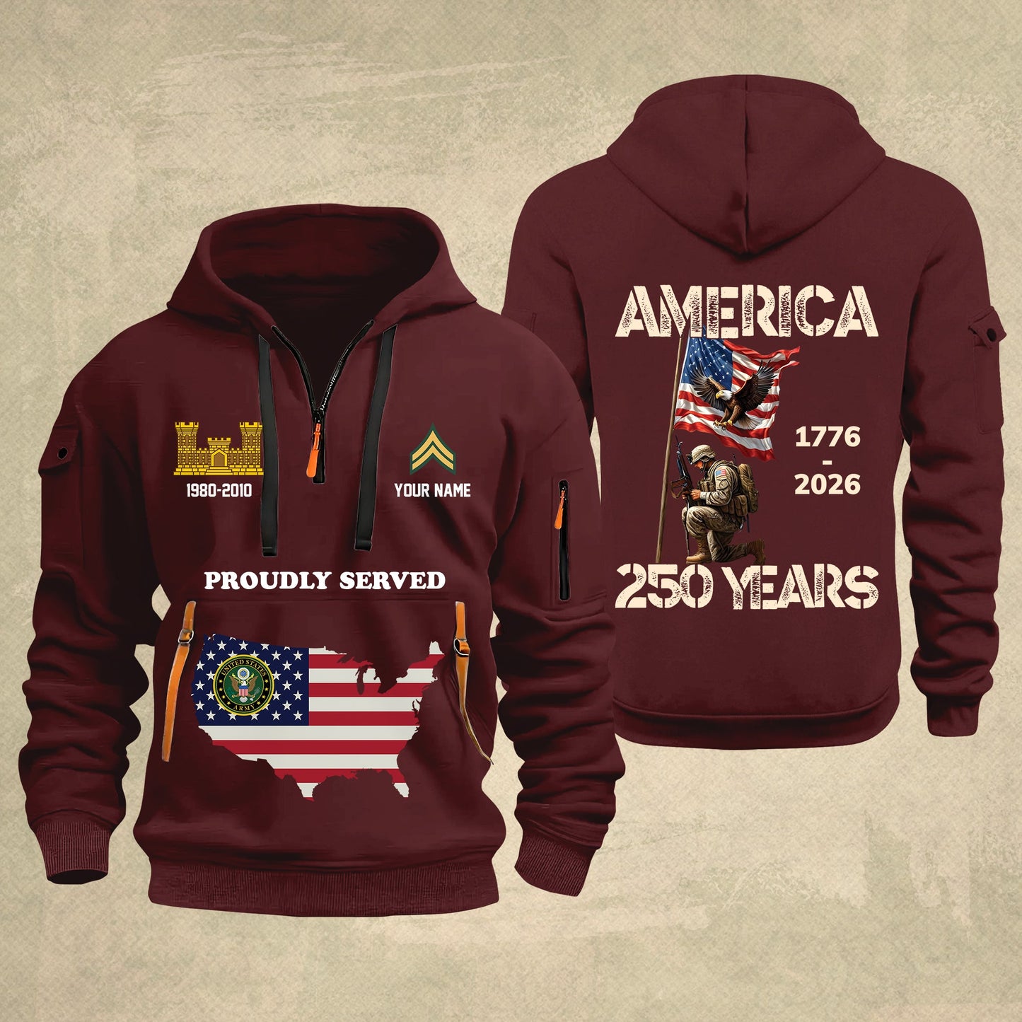 Army Branch - Personalized America 250 Years Zip Hoodie Multicolor, Custom U.S. Soldier Branch Hoodie, Happy Independence Day, 4th Of July Zip Hoodie - 1769040002