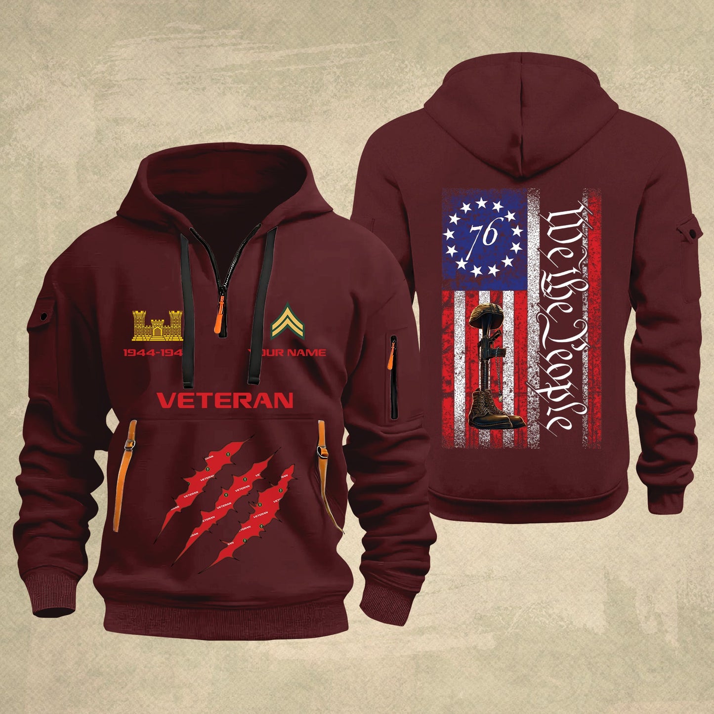 Army Branch - Personalized We The People 250th USA Zip Hoodie Multicolor – Custom Military Branch, 1776–2026, Custom Name - 17690400