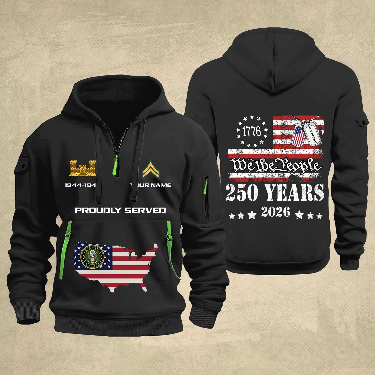 Army Branch - Personalized 250th America Anniversary Zip Hoodie Multicolor – Custom Military Branch, We The People, Independence Day - 1769212801