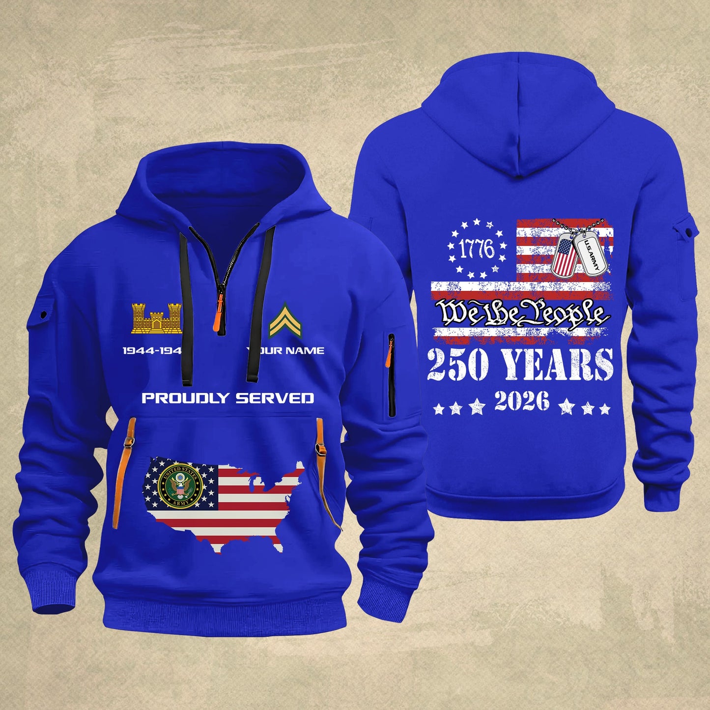 Army Branch - Personalized 250th America Anniversary Zip Hoodie Multicolor – Custom Military Branch, We The People, Independence Day - 1769212801